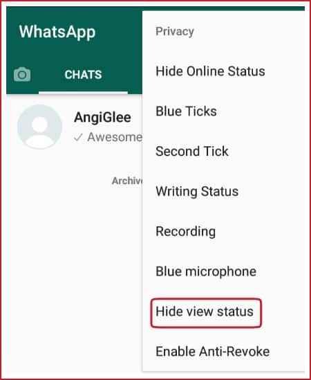 how to block someone on whatsapp from seeing your status