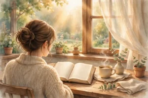 Person reading the Bible in warm morning light during daily devotion