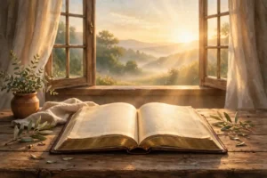 Open Bible at sunrise with warm light, illustrating Jeremiah 29:11, plans to give you hope and a future